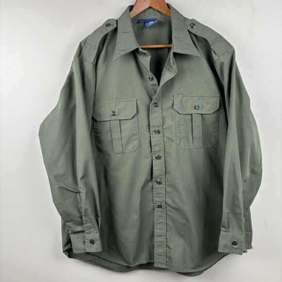 Propper® Men Green Tactical Shirt Large Long Sleeve Milt Work Uniform Button Up - Picture 2 of 9